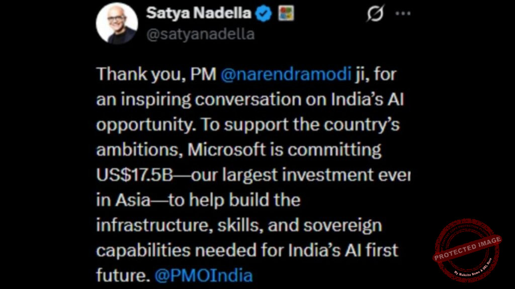 Microsoft’s CEO Satya Nadella announced on Tuesday that the company will pour US$ 17.5 billion  roughly Rs 1.5 lakh crore  into building India’s artificial‑intelligence backbone between 2026 and 2029.