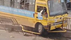 Podar International School Bus Hits BRT Divider in Kalewadi; Driver Taken to Hospital